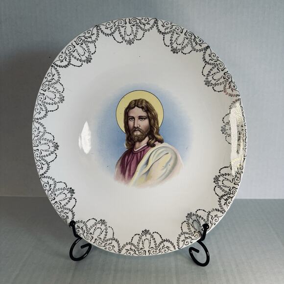 Eastern China NY USA Jesus Christ Collector Plate 22K gold Scroll Decor Vintage - Picture 14 of 14